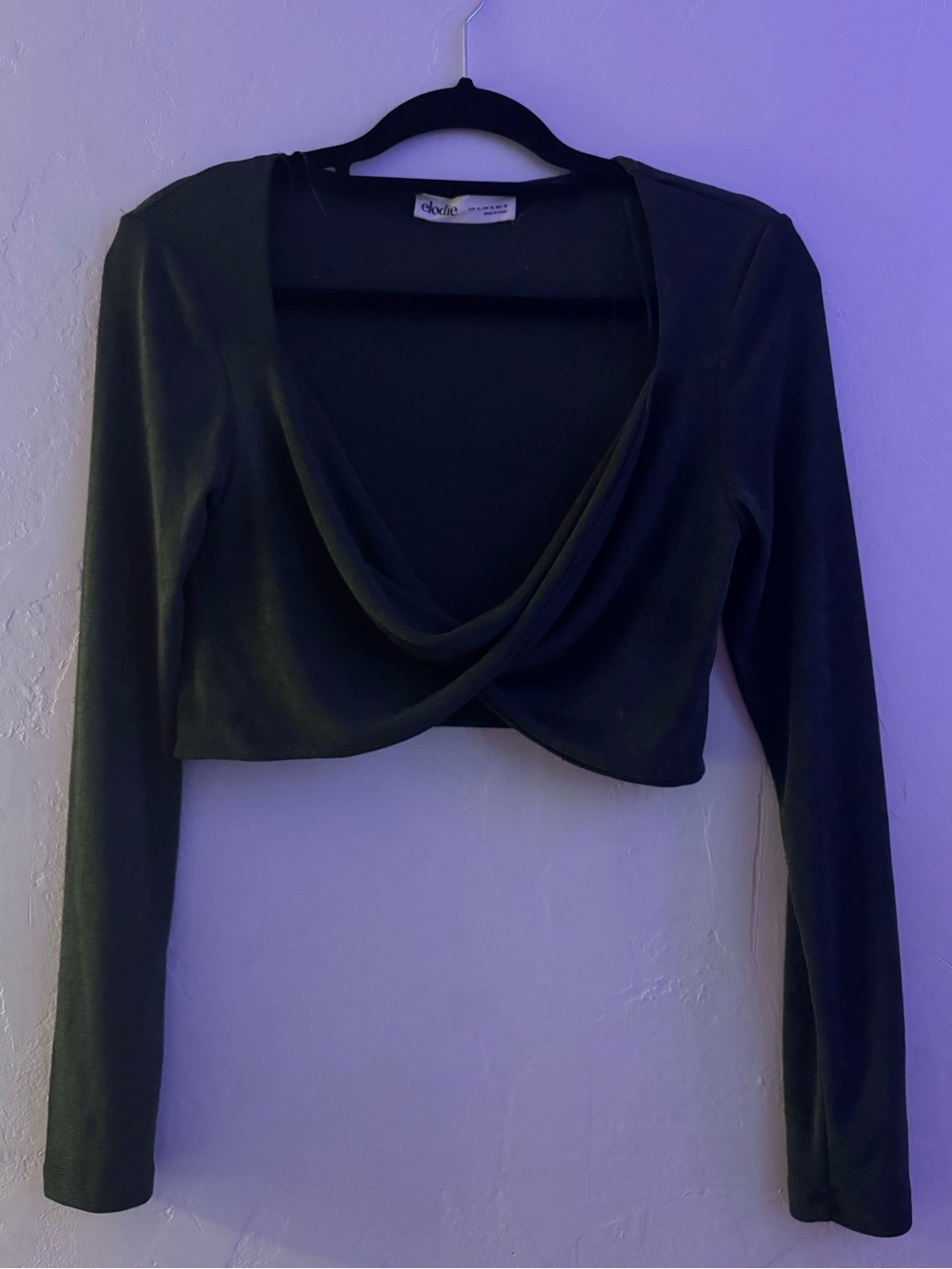 Olive Green Draped Cropped Long-Sleeve Top
